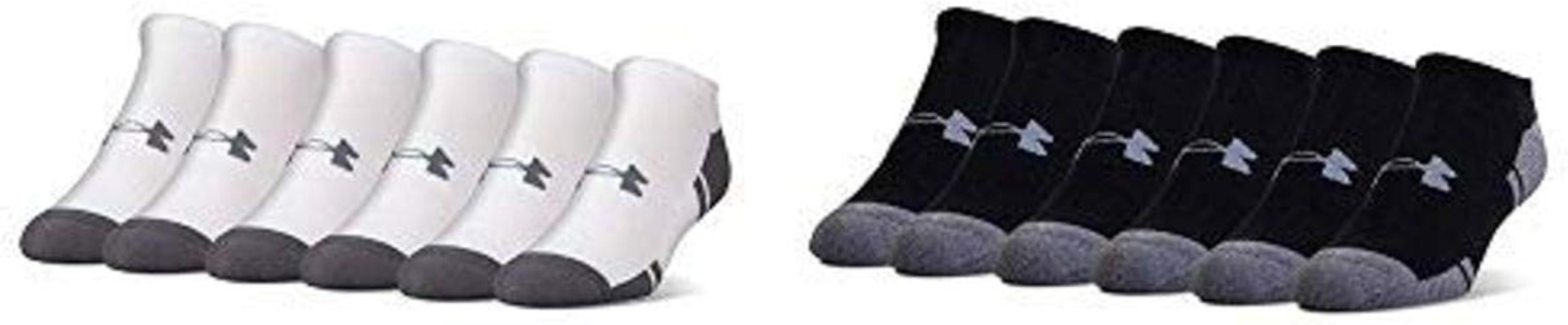 Under Armour Adult Resistor 3.0 No Show Socks, 6-Pairs, White/Graphite, Shoe Size: Mens 4-8, Womens 6-9 & 6-Pairs, Black/Graphite, Shoe Size: Men's 4-8.5, Women's 7-10.5