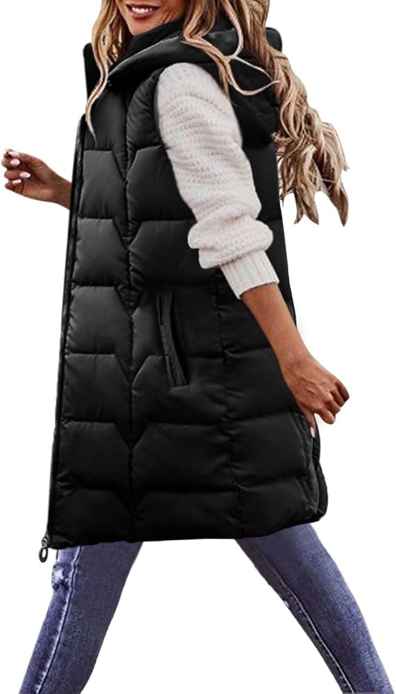 Long Down Vest for Women Lightweight Sleeveless Puffer Down Jacket for Winter