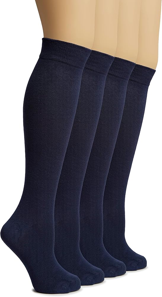 Hugh Ugoli Women's Bamboo Knee High Socks | Comfort Seam Long Dress Socks, Soft & Lightweight | Shoe Size 5-8/8-11, 4 Pairs