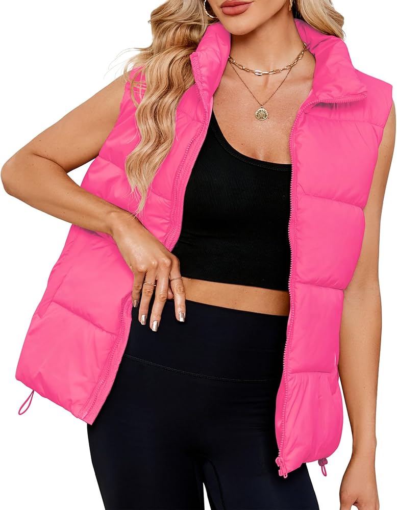 Zando Puffer Vest Women Outerwear Vests Sleeveless Stand Collar Oversized Zip Up Padded Puffy Winter Gilet Jacket Coat