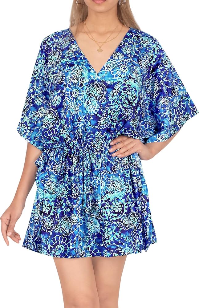 LA LEELA Women's Beachwear Summer Swim Beach Dress Cover Ups for Swimwear Women Plus Size Casual Swimsuit Coverups for Women 3X-4X Navy, Floral