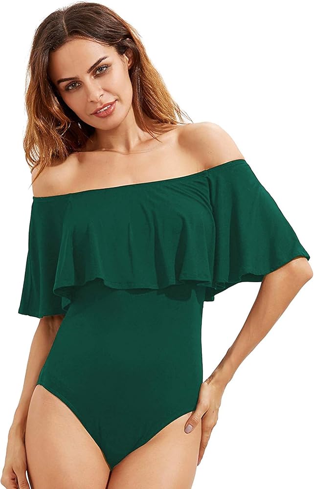 Verdusa Women's Off The Shoulder Short Sleeve Ruffle Bodysuit