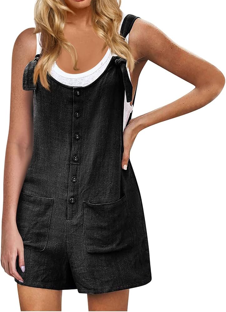 Womens Romper Jumpsuits Jumpsuit Casual Loose Fitting Retro Solid Color Shoulder Strap Button Pocket