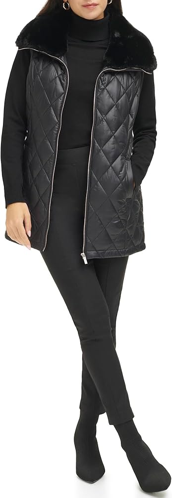 Calvin Klein Women's Quilted with Fur Collar Vest