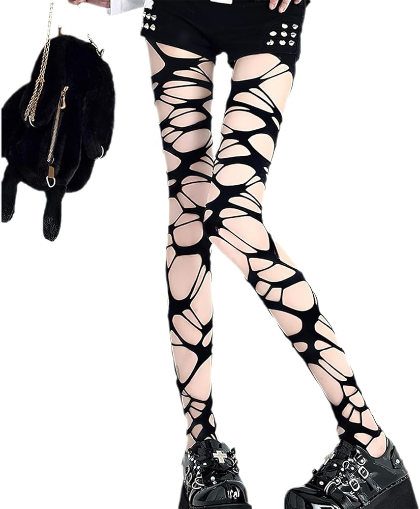 Women's Ripped Tights Fishnet Stocking Ragged Pantyhose Hosiery Gothic Punk Perforated Stocking Y2k Tights Stockings Clothing for Halloween Cosplay Party Accessories