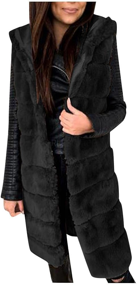 Winter Waistcoat for Women Long Faux Fur Vest Warm Solid Color Sleeveless Jacket Coat Soft Body Warmer Gilet Outwear