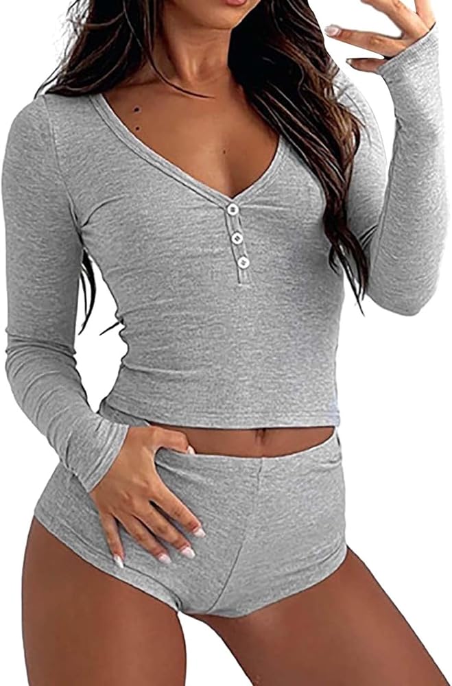 Womens Workout Sets Women 2 Piece Outfits Loungewear Sets Pajamas Matching Set Long Sleeve Button 2 Piece Sets For