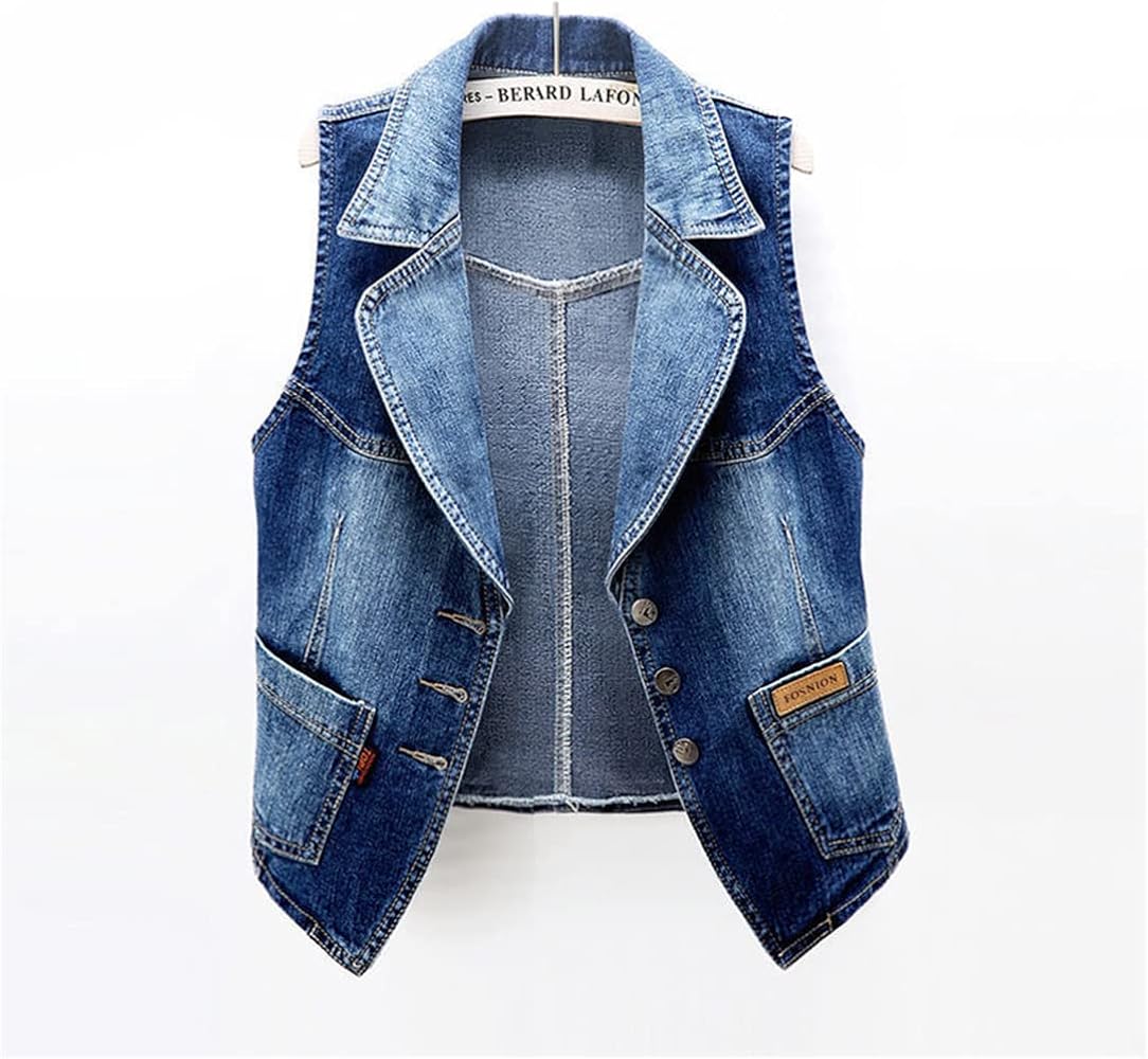 Single-Breasted Denim Vest Jacket Women's Sleeveless Jeans Waistcoat Vests