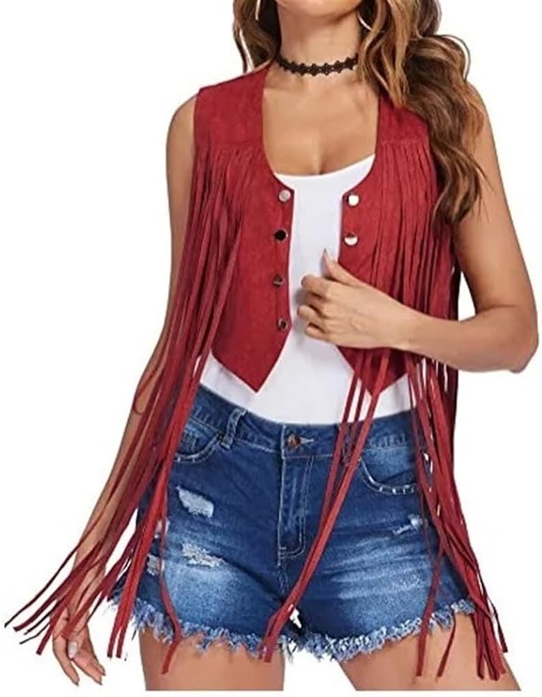 Women‘s Clothing Tassel Vest Summer Faux Suede Rivets Fringe Jacket Streetwear Female Vintage Waistcoat Jackets