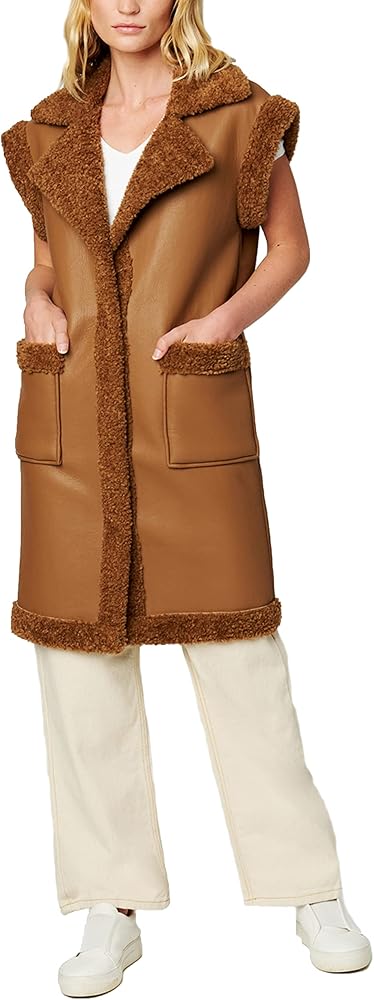 [BLANKNYC] Womens Luxury Clothing Bonded Vegan Leather Sherpa Vest, Touch And Go, Small