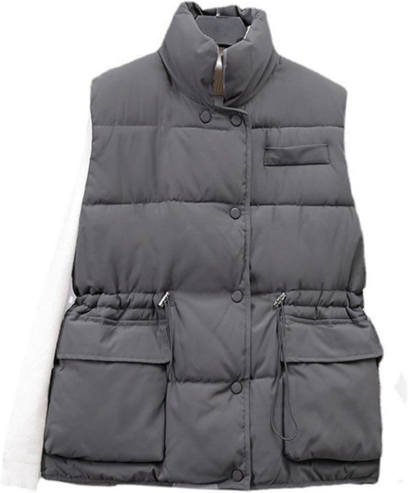 Puffer Vest Women Sleeveless Winter Zip Up Padded Outerwear Warm Lightweight Stand-up Collar Down Coats with Pockets