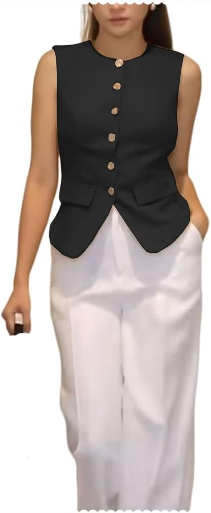 Womens Waistcoat Button Down Dressy Sleeveless Jacket Office Suit Vests