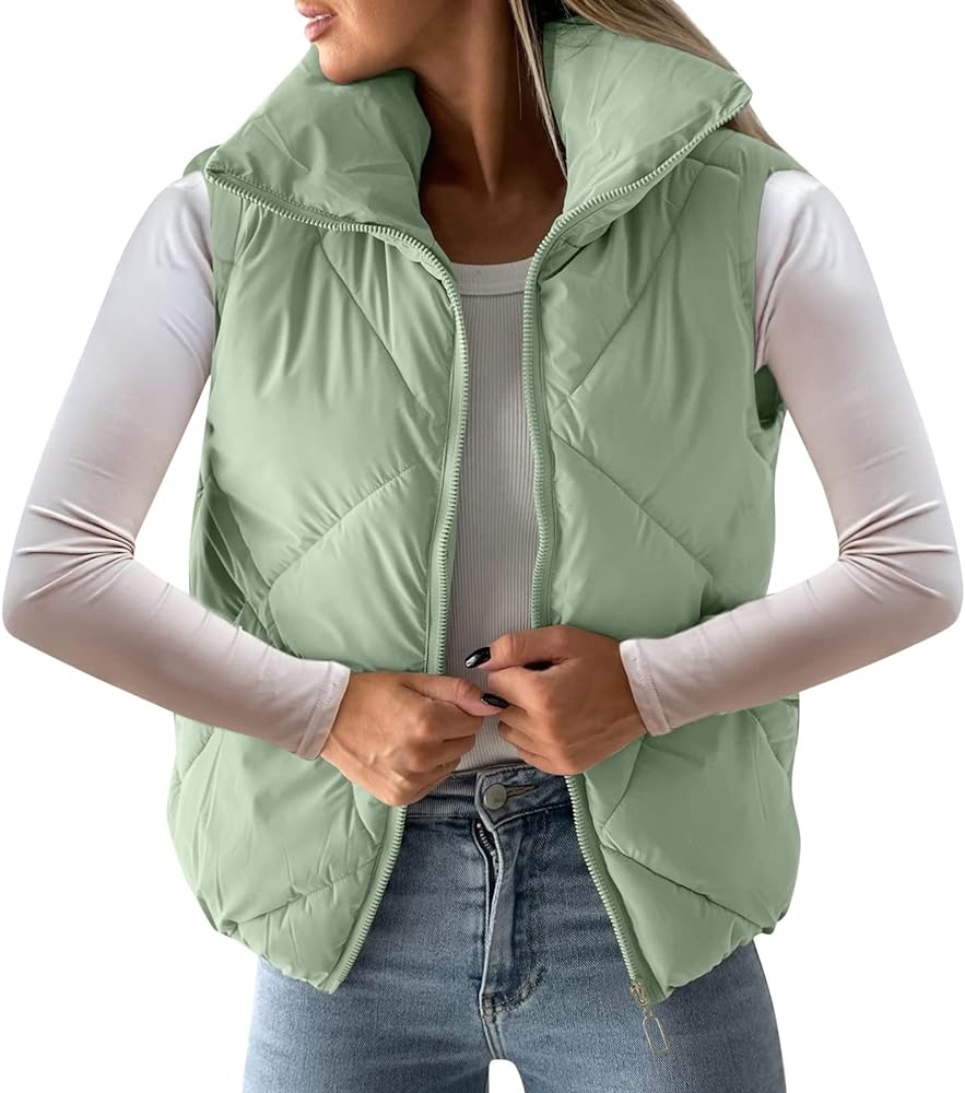 Ladies Waist Coat Women's Pockets Full Zip Long Sleeve Quilted Jacket Short Bubble Vest Coats