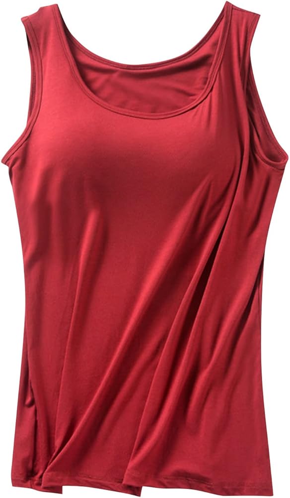 Tank Tops with Built in Bras Shelf Bra Tanks Cami Workout Camisole Basic T-Shirts Padded Ttank Tops for Women