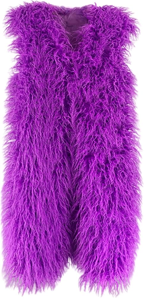 Women's Long Faux Fur Waistcoat Vests,Shaggy Sleeveless Jackets Coats Outwear