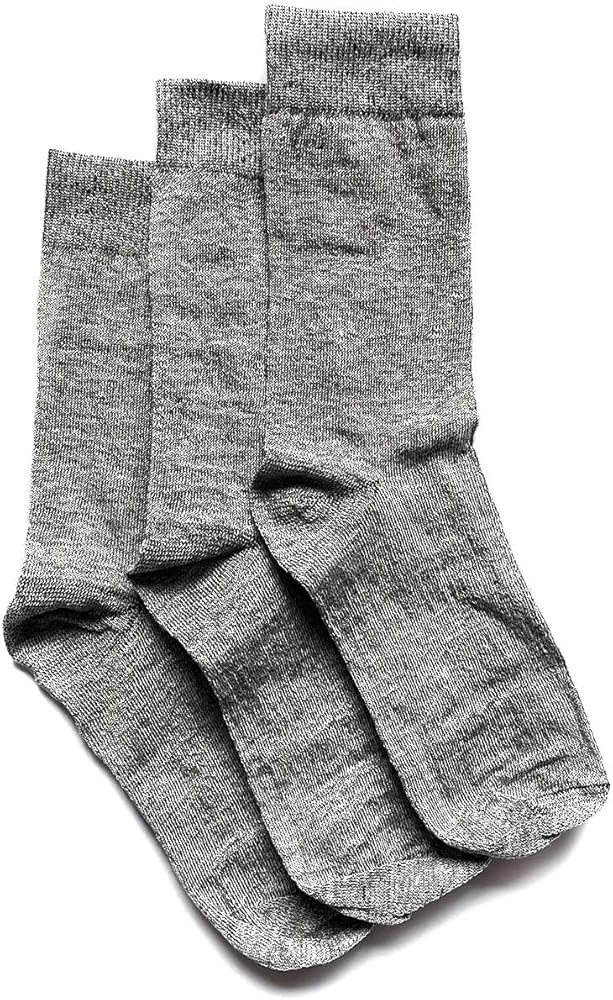 Thin Breathable Organic Linen Socks for Women, Pack of 3 (Small, Grey)