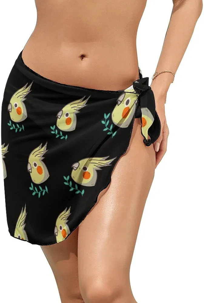 Cute Cockatiel Head Women's Short Sarongs Beach Wrap Skirt Chiffon Swimsuit Cover Up Bikini Pareo L