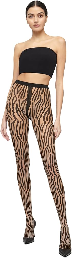 Wolford Wilderness Tights For Women Pantyhose Hosiery Stocking Sheer-Opaque Animal-Striped Design with Knitted Waistband