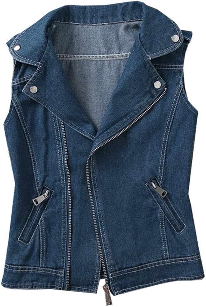 Kedera Women's Denim Vest Plus Size Lapel Waistcoat Jeans Vests Jacket 3XL