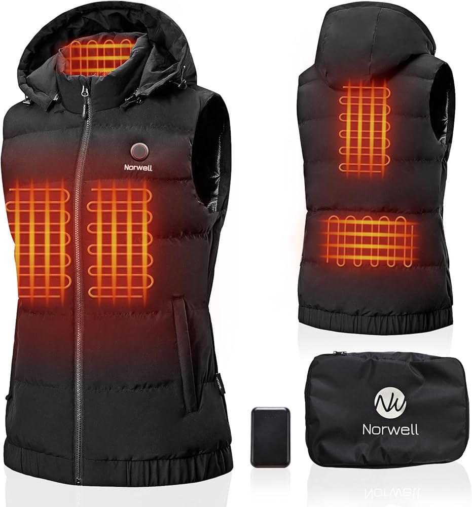 Norwell Women Heated Vest Hood with Battery Pack Girls Hand Warmer with Pocket Winter Warm Lightweight Heated Vests