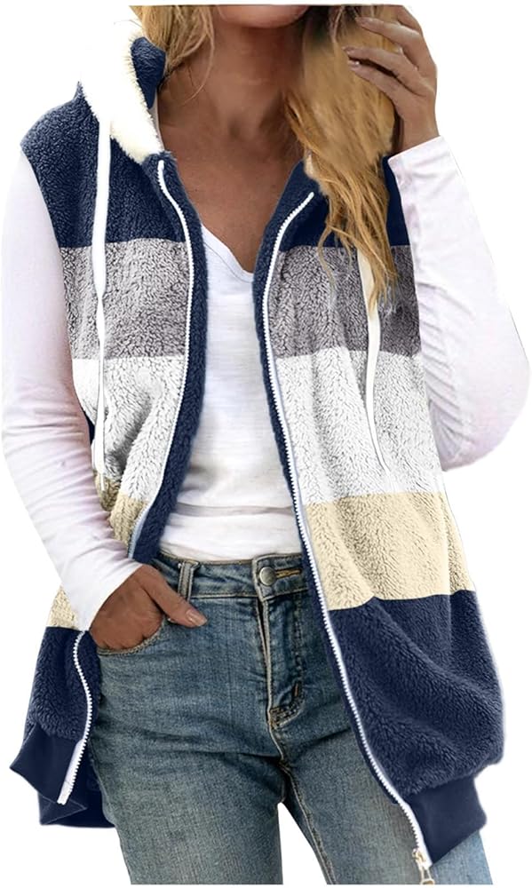 oelaio 2023 Women's Hooded Vest Casual Loose Fit Sleeveless Zipper Jackets Plus Size Fuzzy Fleece Hoodies Coat with Pockets