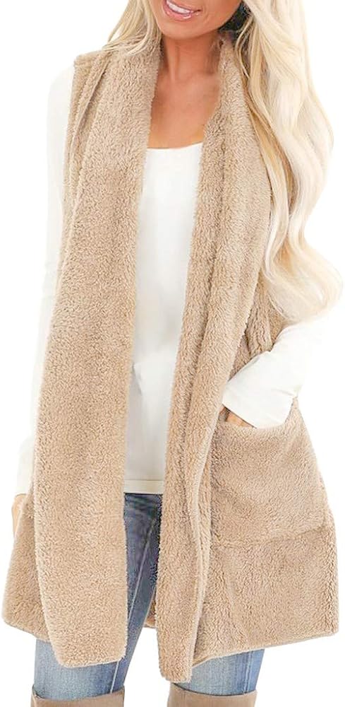 RMXEi Womens Sleeveless Faux Cardigan Fluffly Vintage Shaggy Vest Jacket Long Coat