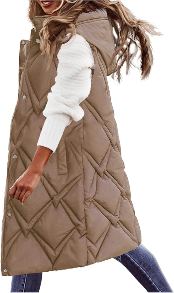 Winter Coats for Women Casual Jacket Jacket Vest Long Down Sleeveless Down Coat Vest Outdoor Quilted Pattern Sweater Cardigan