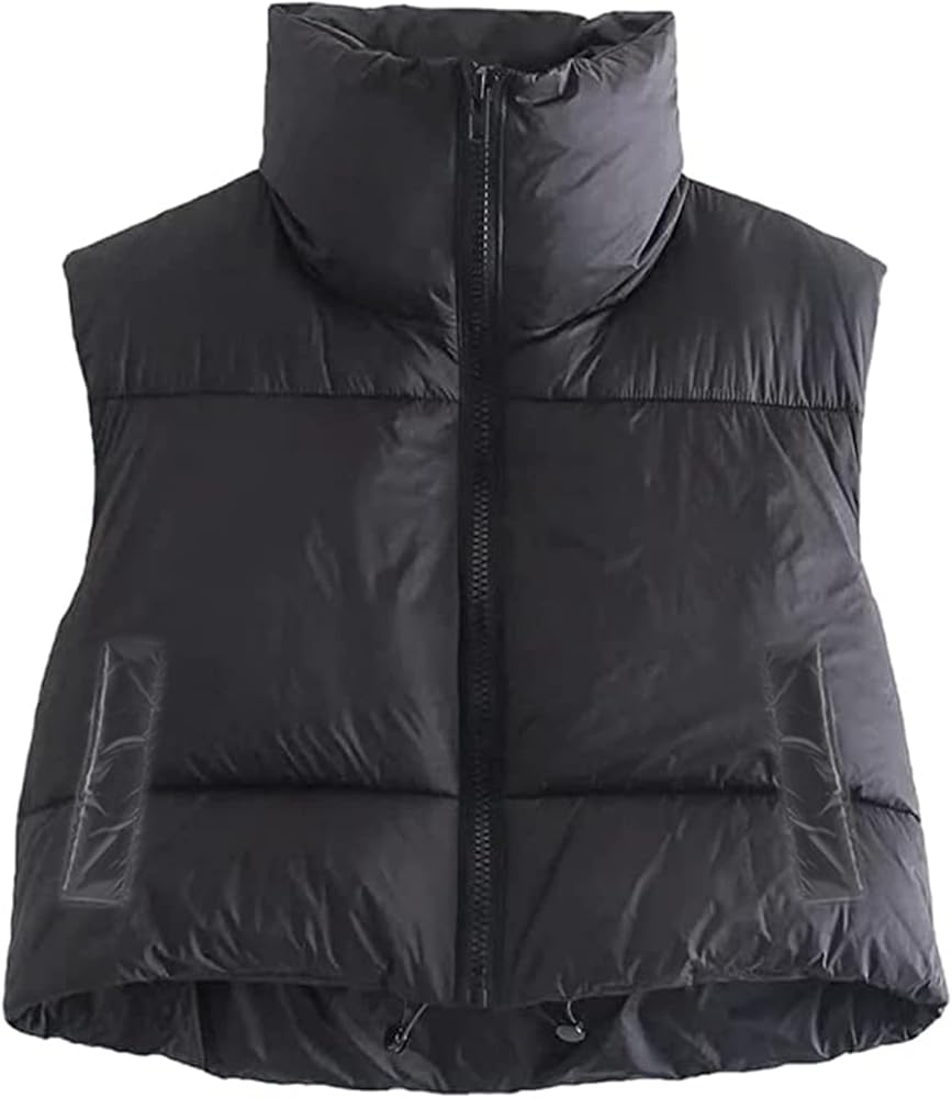 Women Winter Warm Solid Color Crop Waistcoat Sleeveless Lightweight Stand Collar Double Sided Jacket Puffer Vest