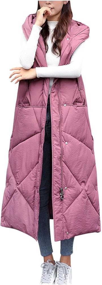 Puffer Vest for Women - Womens Plus Size Long Down Vest Sleeveless Warm Jacket Thick Slim Zipper Coat Outerwear