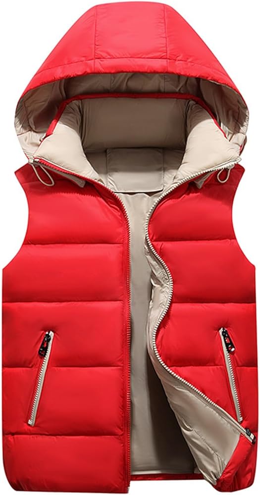 Women's Removable Hood Croped Puffy Vest Winter Full Zip Quilted Sleeveless Down Jacket Fashion Casual Waistcoat