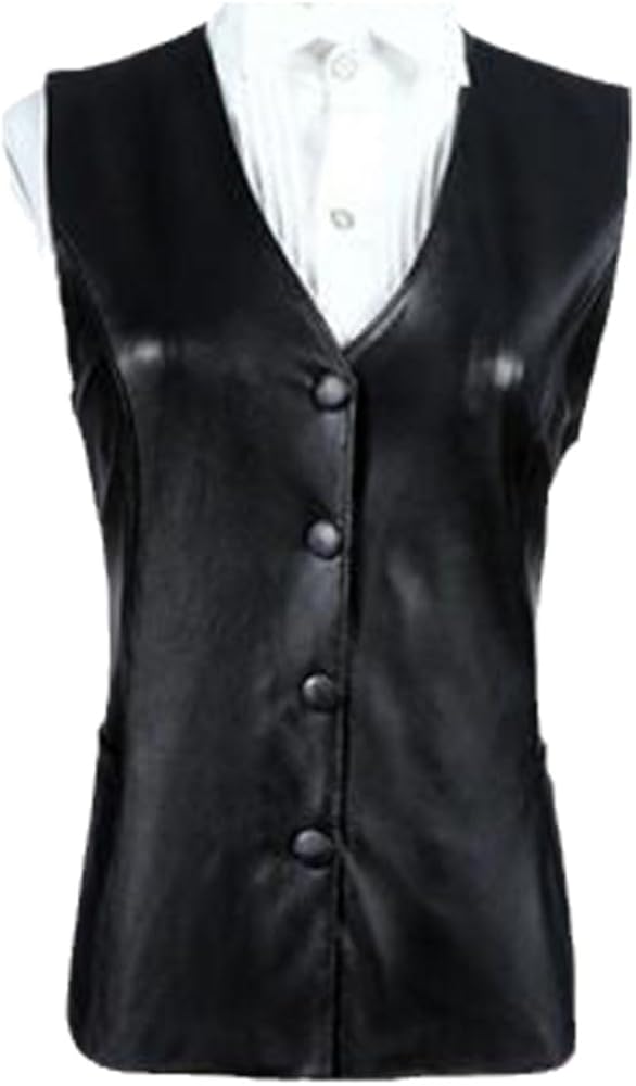 Womens Leather Vest Sleeveless Jackets Waistcoat