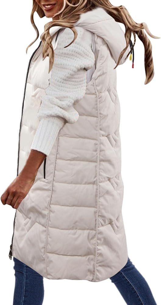 SHOPESSA Winter Coats for Women 2023 Zip Up Down Vest Women Long Quilted Jacket with Hood Womens Jackets Trendy