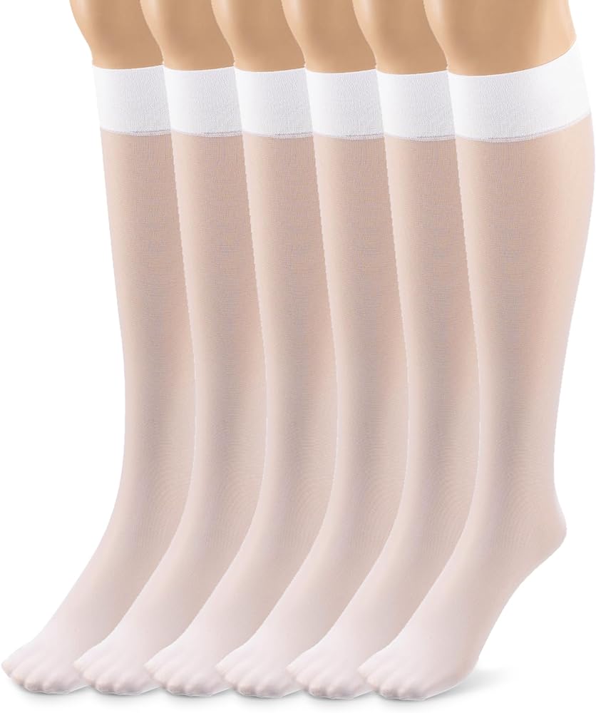 Silky Toes Sheer Knee High Stockings for Women, 6 Pairs Nylon Trouser Socks