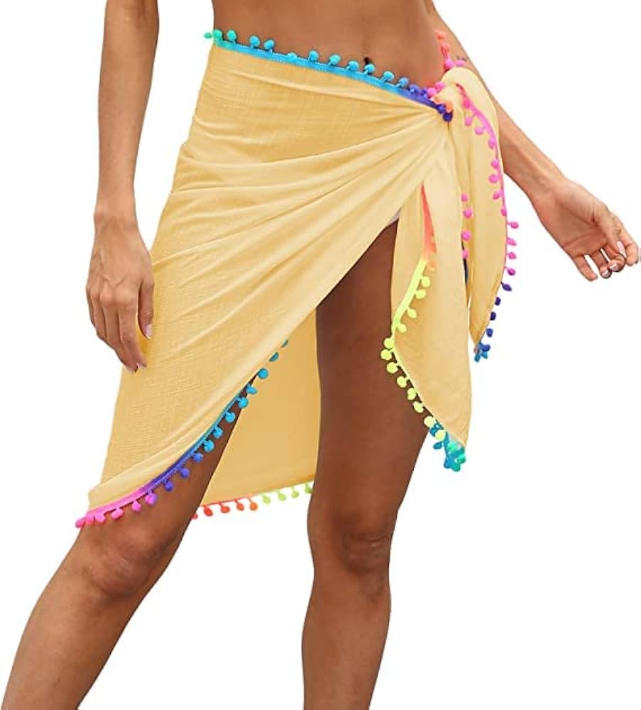 Women Beach Sarong Cover Up Beachwear Skirts Summer Holidays Wrap Dress Swimsuit Cover Ups with Tassel