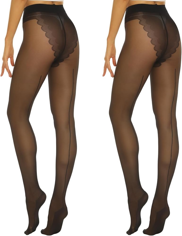 Pantyhose for Women Backseam High Waist Stockings Nylon Sheer Tights 2Pairs