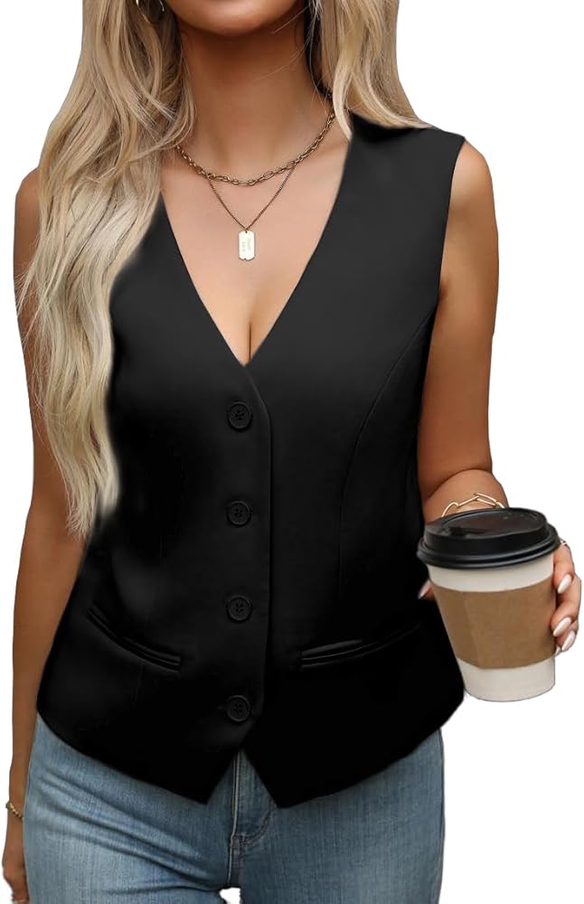 IDEALSANXUN Suit Vest for Women Summer Sleeveless Blazer Jacket Spring Waistcoat V Neck Lightweight Cardigan Tops