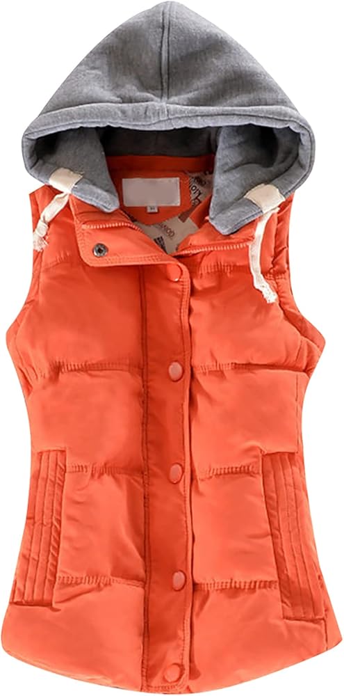 EFOFEI Womens Sleeveless Removed Hooded Slim Winter Quilted Puffer Vest Coat