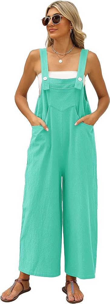 Causal Jumpsuits for Women with Pockets Womens Loose Wide Leg Overalls(0150-Turquoise-S)…