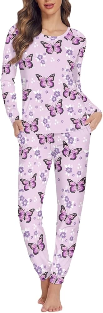 Women Sleepwear Set Long Sleeve Loungewear with Pants Size XS-6XL