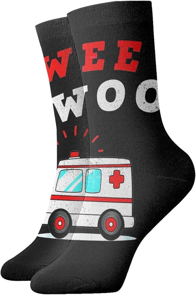 Wee Woo Ambulance Amr Funny Ems Emt Paramedic Running Socks Ventilating Comfort Cool Crew Socks for Unisex