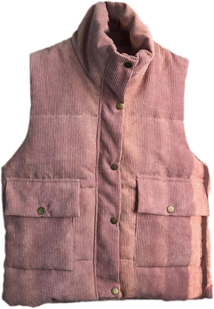 Women Vest Corduroy Stand Collar Waistcoat Loose Daily Casual Fashion Sleeveless Jacket