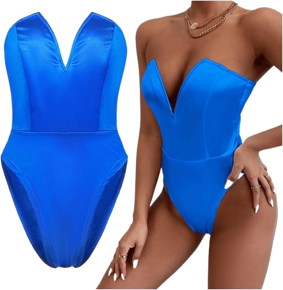 Women's Bodysuit V-Neck Fitted Leotards by Tube Top One-Piece Jumpsuit