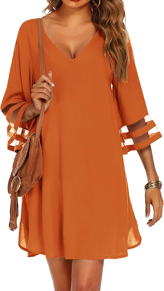 Ekouaer Swimsuit Beach Cover Ups Orange