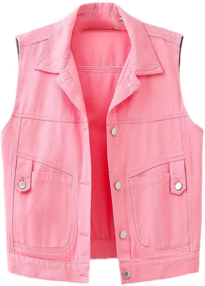 Black Red Pink White Denim Vest Tops Women Spring Summer Washed Ripped Beaded Sleeveless Jacket Lady Jeans Waistcoat