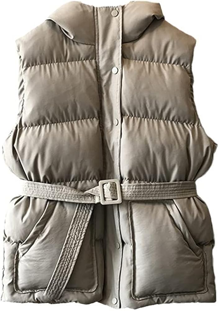 Women Winter Vest Jacket Pocket Hooded Coat Warm Casual Cotton Padded Vest Slim Sleeveless Waistcoat