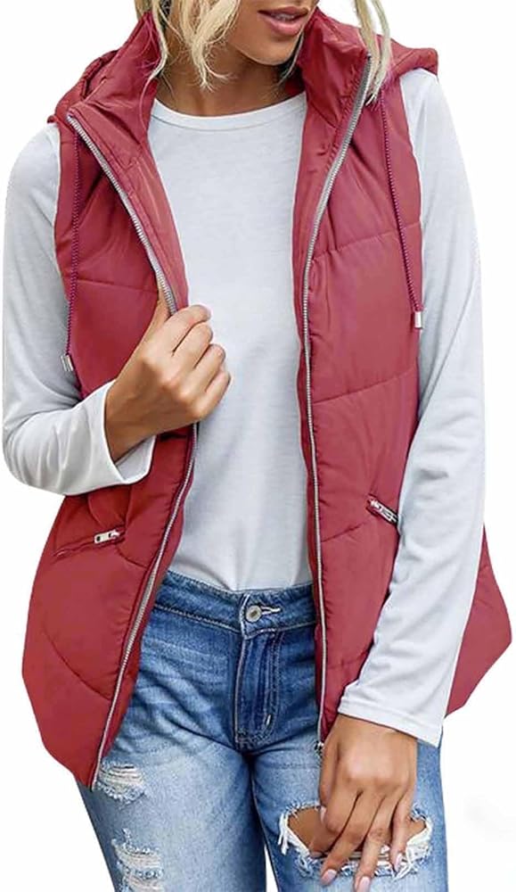 Women's Lightweight Vest Softshell Sleeveless Puffer Jacket Hood 2024 Windproof Down Coats Pockets Running Hiking