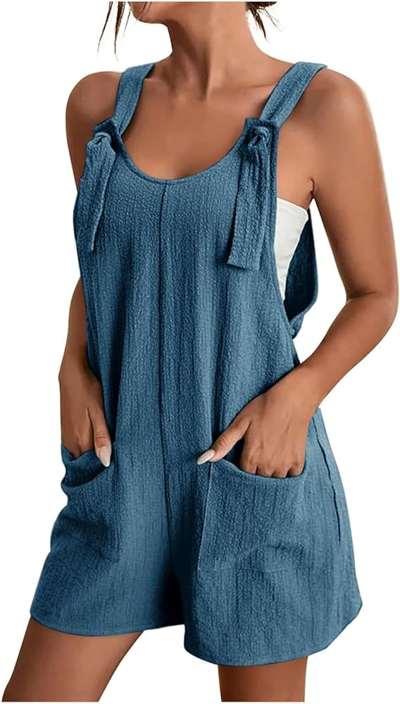 Rompers for Women Summer Casual Sleeveless Overall Comfy Loose Spaghetti Strap Romper Fashion Jumpsuit with Pockets