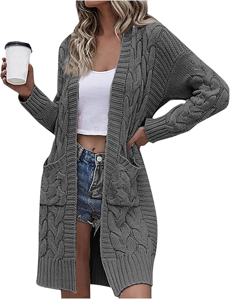 Women's Coats Long Pocket Cardigan Sweater Sleeve Knit Jacket Coats, S-3XL