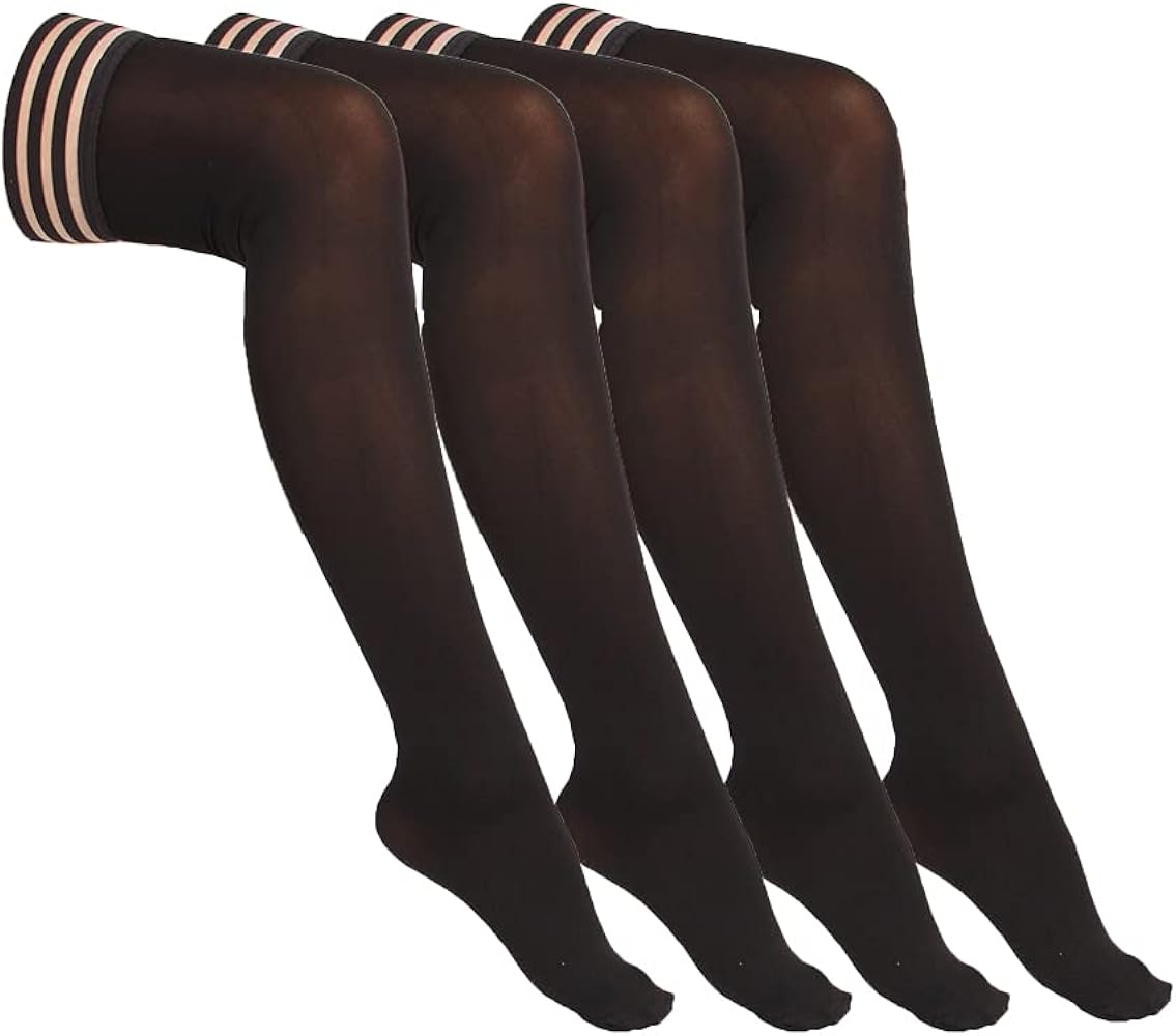 EABERN 4 Pair Women's Antiskid Silicone Lace Top Opaque Thigh High Stockings