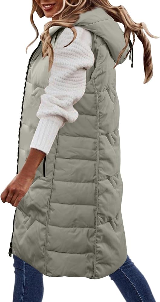 oelaio Women's Long Puffer Vest Jacket Sleveless Hoodies Full Zipper Sleeveless Single Breasted Down Coats Puffy Thickened